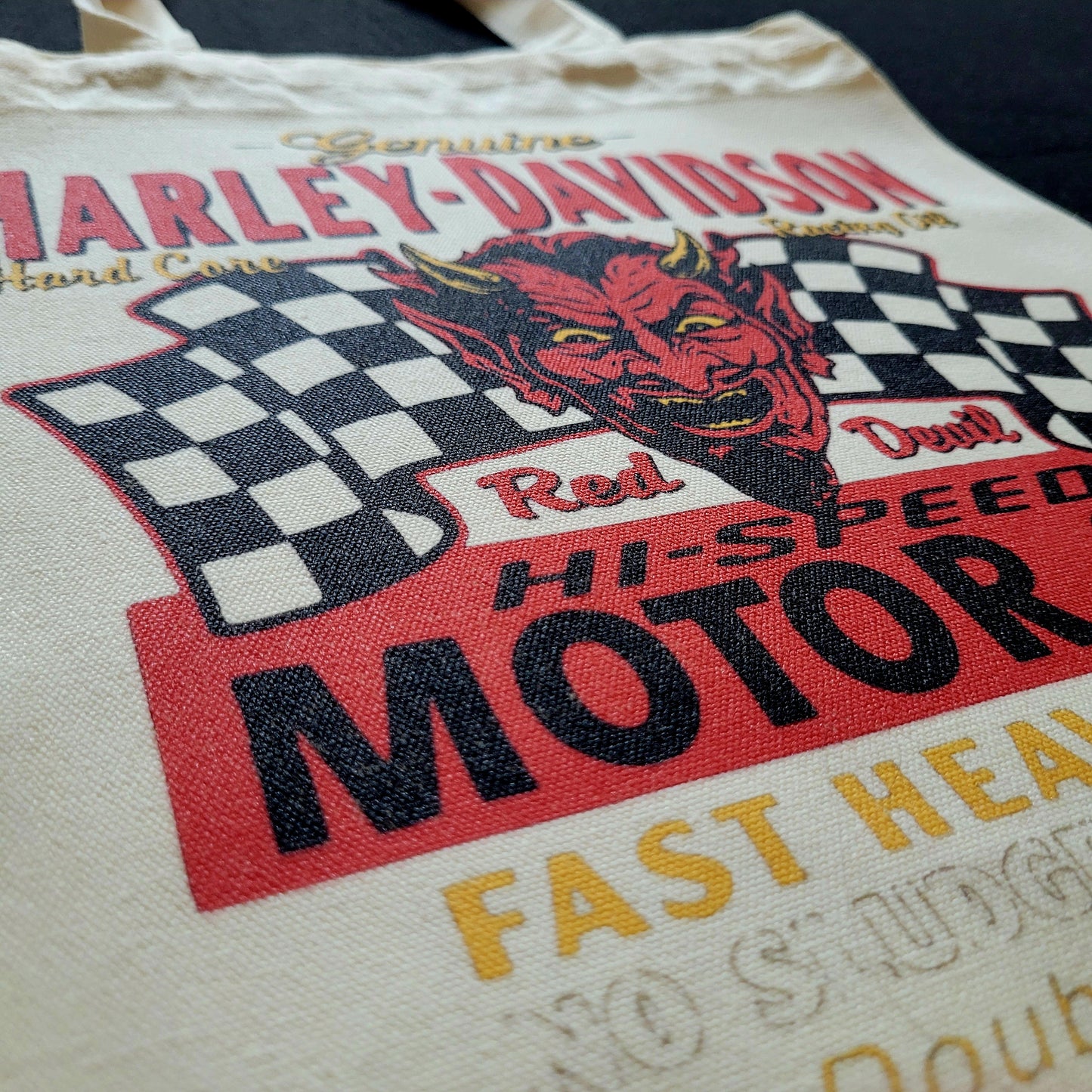 Eco Tote Bag "HARLEY-DAVIDSON MOTOR OIL" Devil vintage design - PUNK & COTON