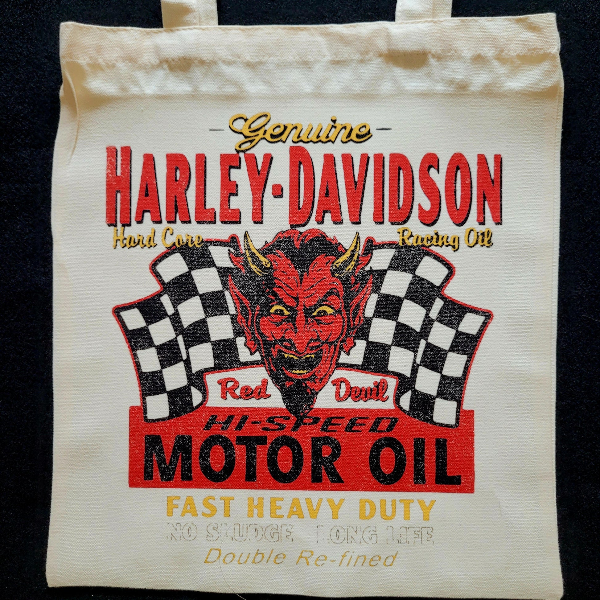 Eco Tote Bag "HARLEY-DAVIDSON MOTOR OIL" Devil vintage design - PUNK & COTON