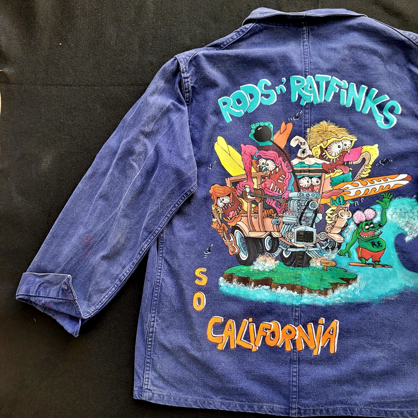 In loving memory of ED "Big Daddy" Roth handpainted french 70s jacket Rat Fink Hotrod California - PUNK & COTON