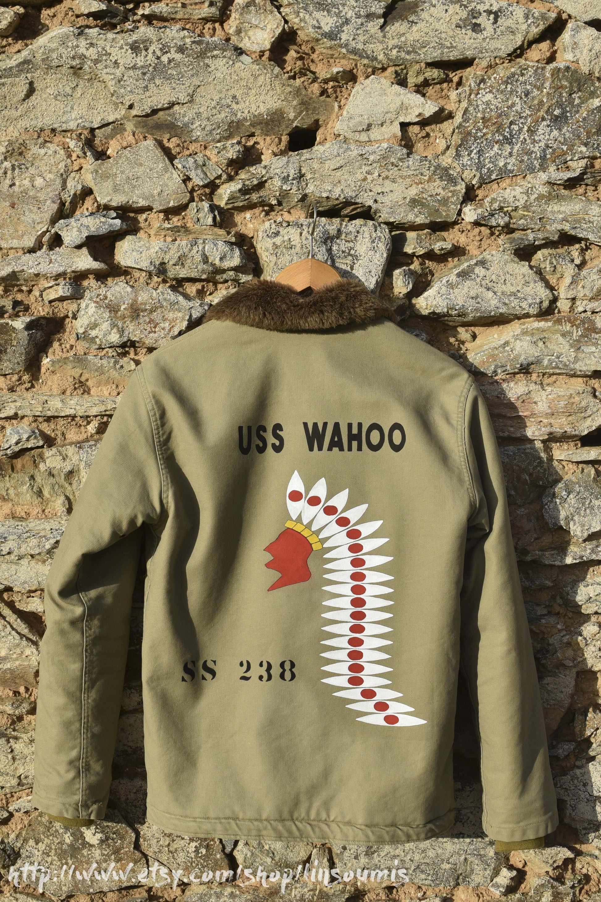 US Navy deck jacket N-1 reproduction with handpainting " USS WAHOO" - L'Insoumis Clothing