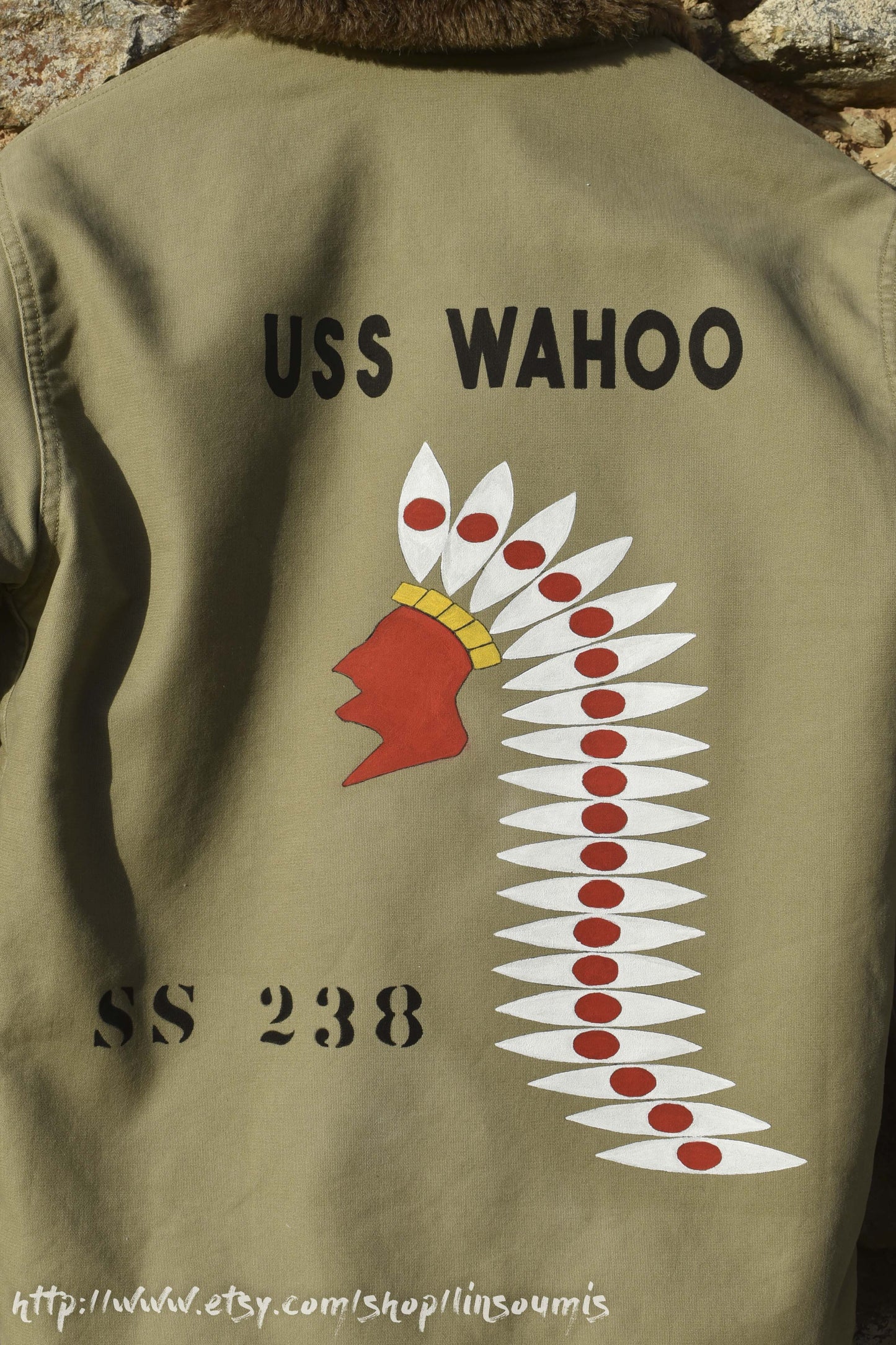 US Navy deck jacket N-1 reproduction with handpainting " USS WAHOO" - L'Insoumis Clothing