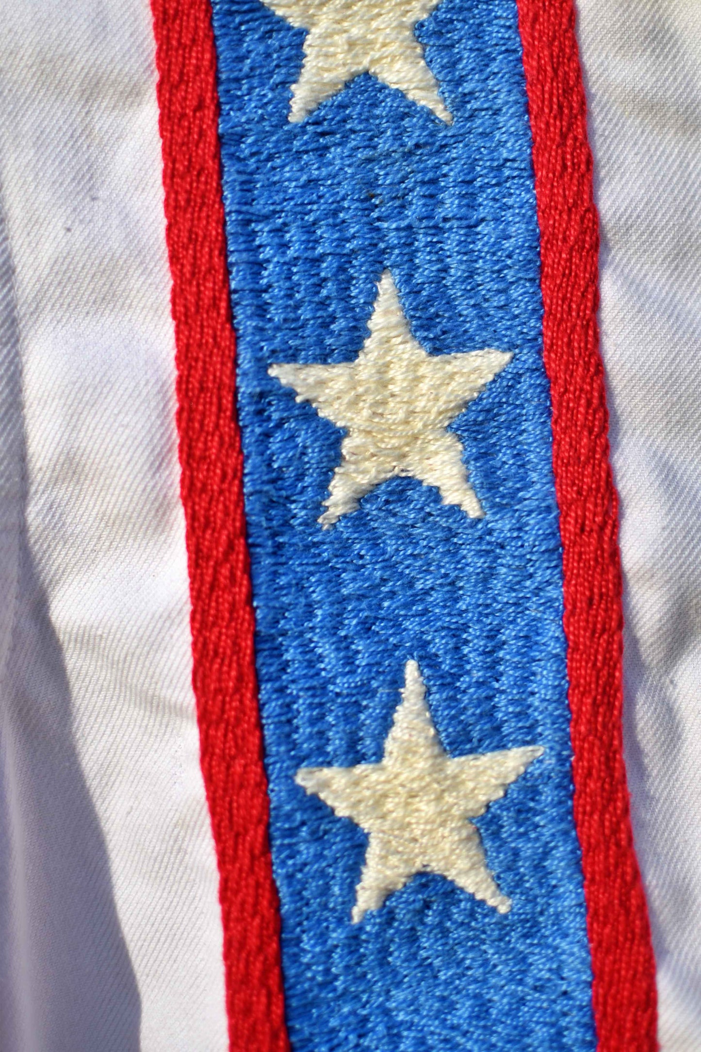 Jacket white workwear from the 50's Evel Knievel  hand embroidered chainstitch/veste ouvrière brodée main point de chaînette - L'Insoumis Clothing