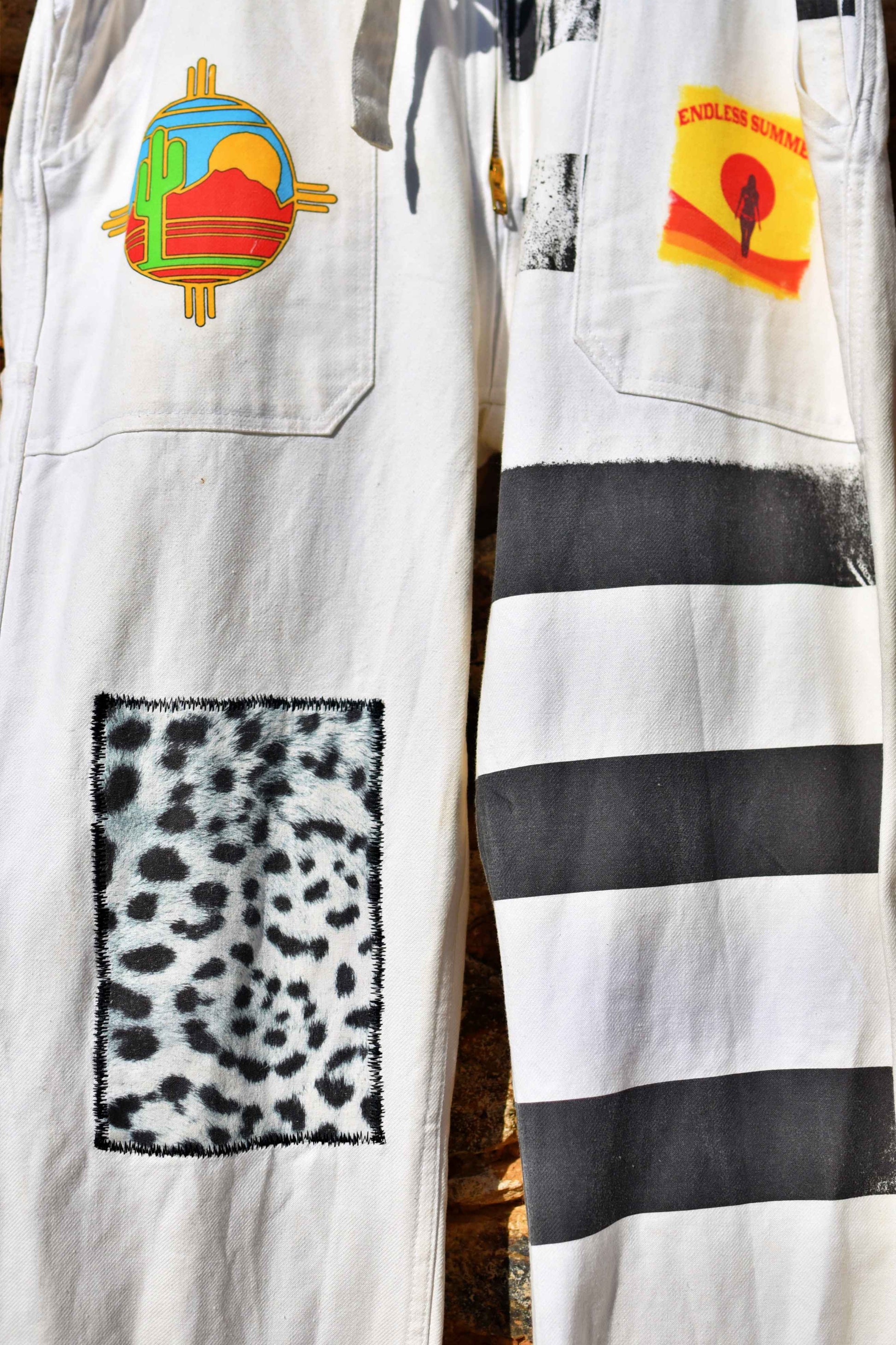 White coverall hand embroidery chainstitch The Stooges/ combinaison blanche brodée points de chaînette - L'Insoumis Clothing