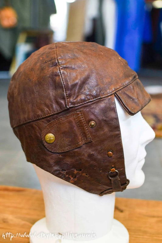 40's leather helmet aviator racer - L'Insoumis Clothing