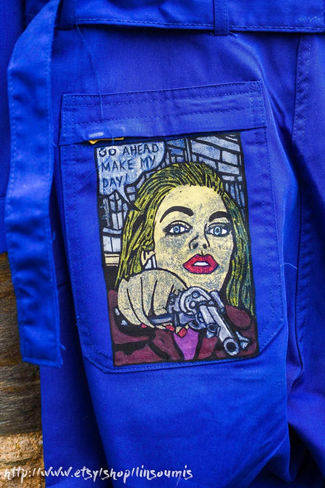 French 60s painted coverall Fuck You Girl/ combinaison ouvrière française peinte main - L'Insoumis Clothing