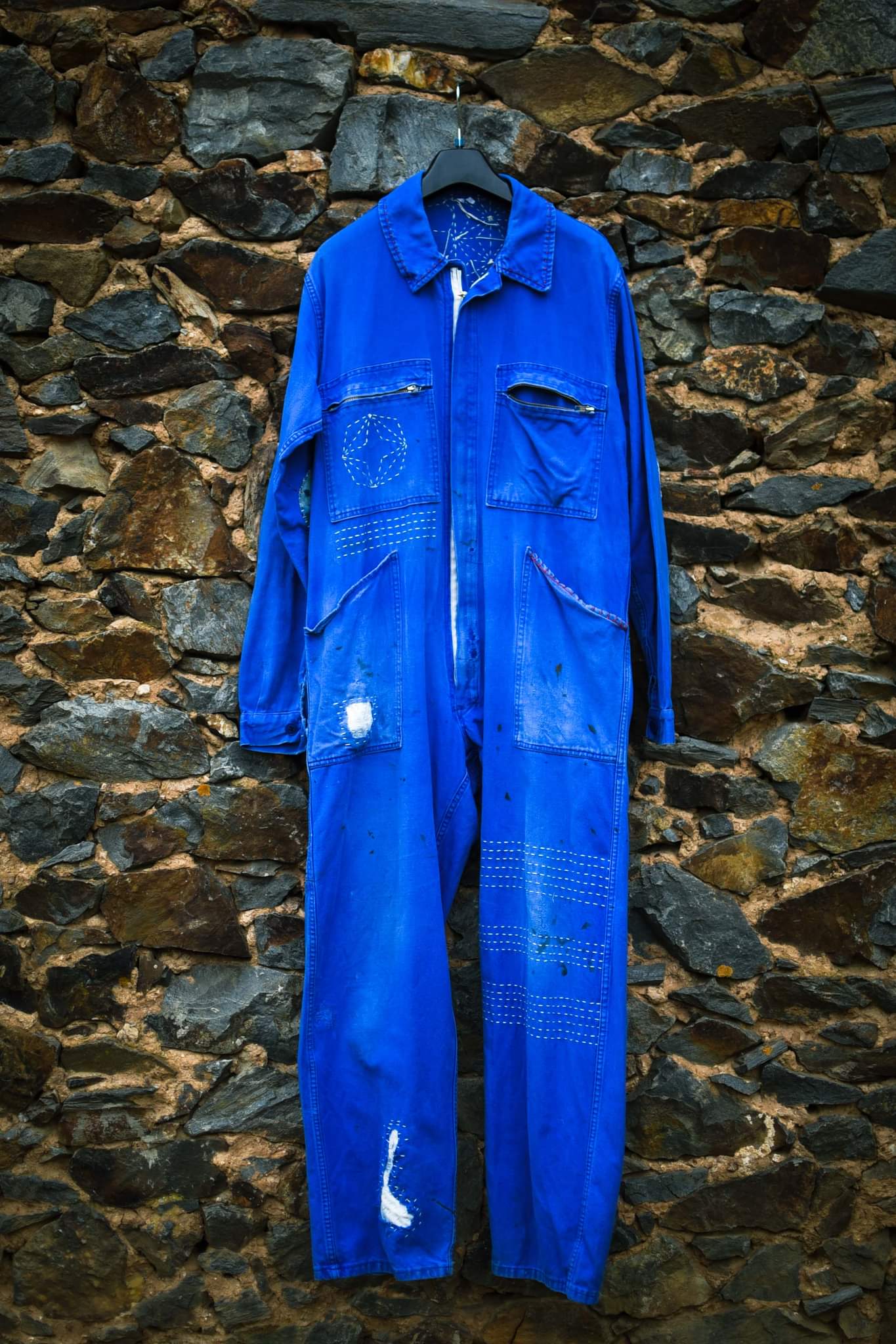 Vintage french Coverall (combinaison française) 1960 with the Broidery Sashiko and Boro - L'Insoumis Clothing