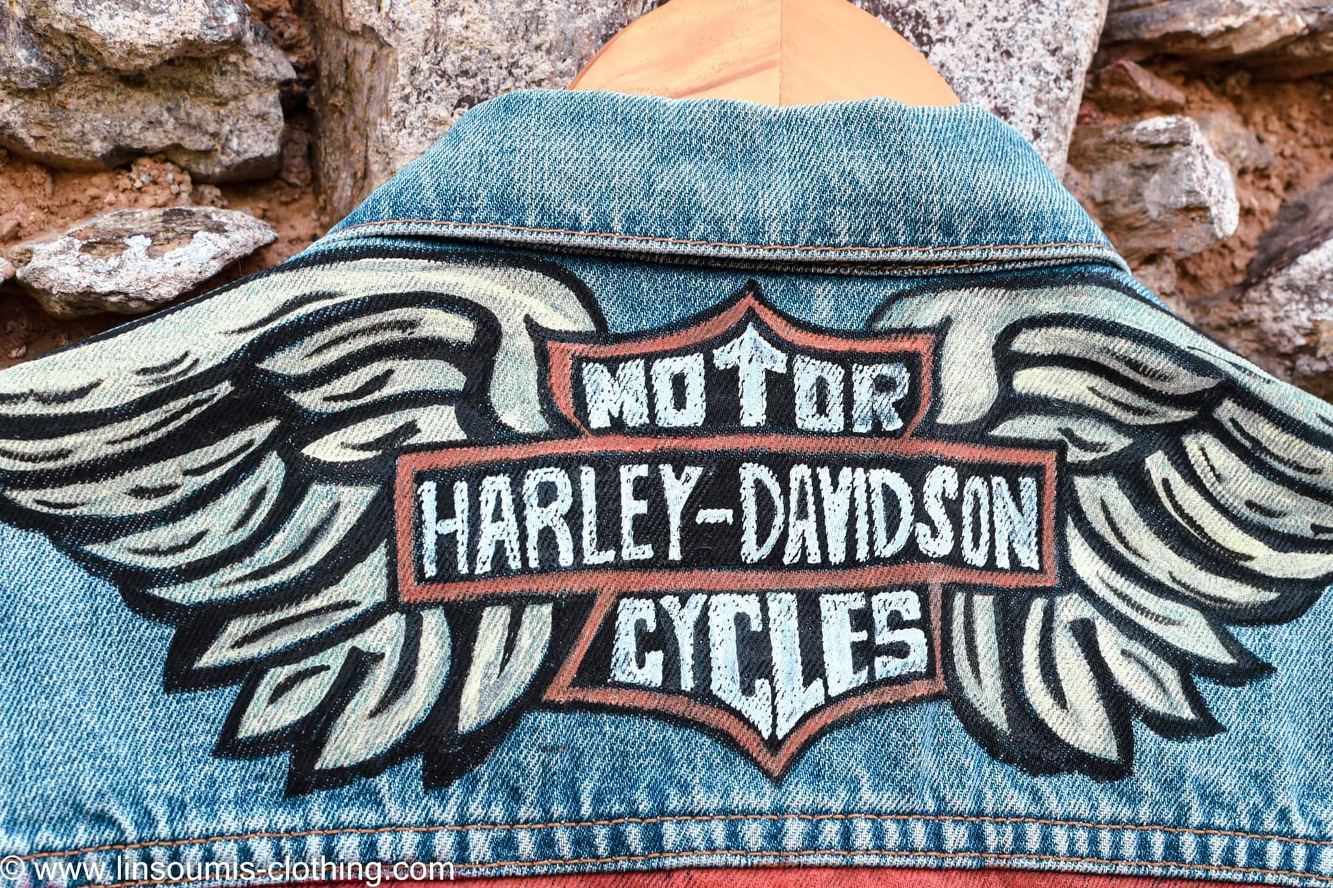 Handpainted Levi's Jacket/ Veste levis vintage peinte main biker family - L'Insoumis Clothing