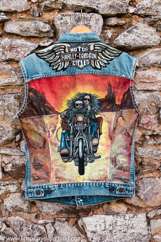 Handpainted Levi's Jacket/ Veste levis vintage peinte main biker family - L'Insoumis Clothing